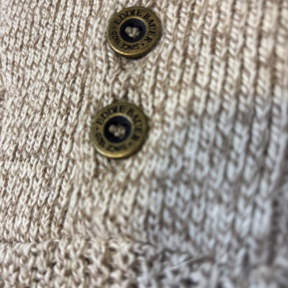 VTG Eddie Bauer Sweater Mens XL Oatmeal Henley Cotton Fisherman 90's Y2K Chunnky - Picture 8 of 16
